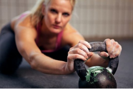 woman with kettlebell