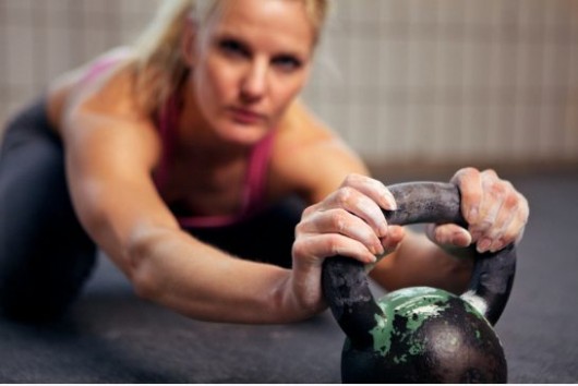 woman with kettlebell