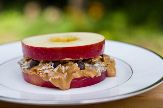 Apple Sandwiches With Almond Butter and granola
