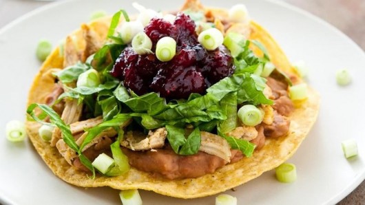 Turkey Tostadas with Spicy Cranberry Sauce