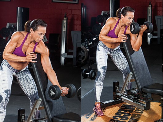 Standing One-Arm Curl Over Incline Bench