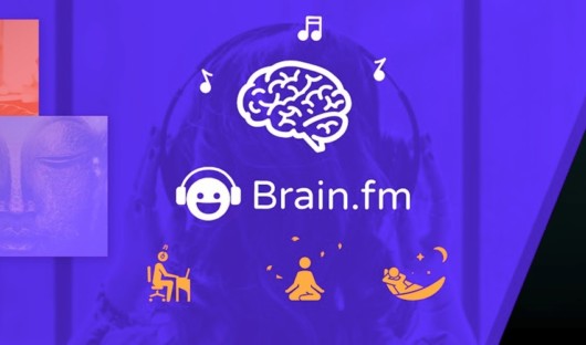 Brain.fm purple screen with options: focus, meditation, relaxation, nap, or nighttime sleep