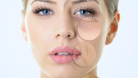 Girls face that shows signs of ageing: fine lines, wrinkles, sunken cheeks