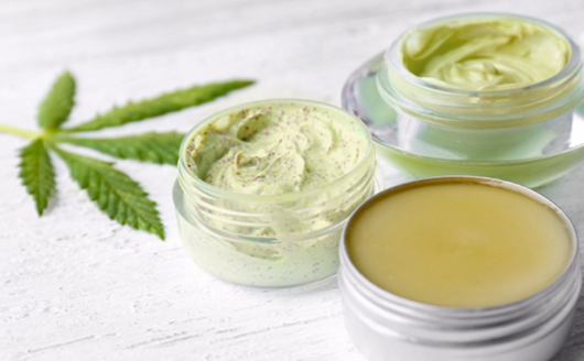 CBD salves, creams and patches areon white background