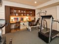 A room is used as a home gym