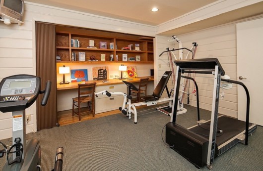 A room is used as a home gym