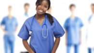 A black woman in a doctor's outfit is posing and at the background there are other doctors