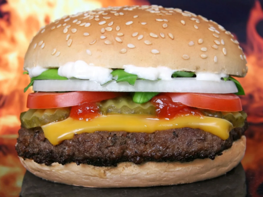 A close up picture of the burger