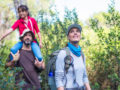 Family is hiking in the nature