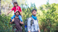 Family is hiking in the nature