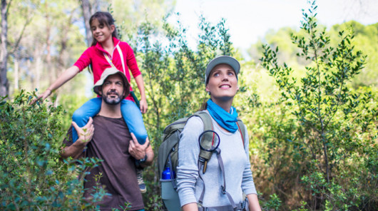 Family is hiking in the nature