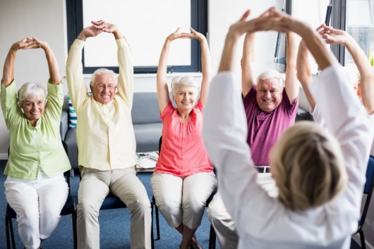 Senior people are exercising
